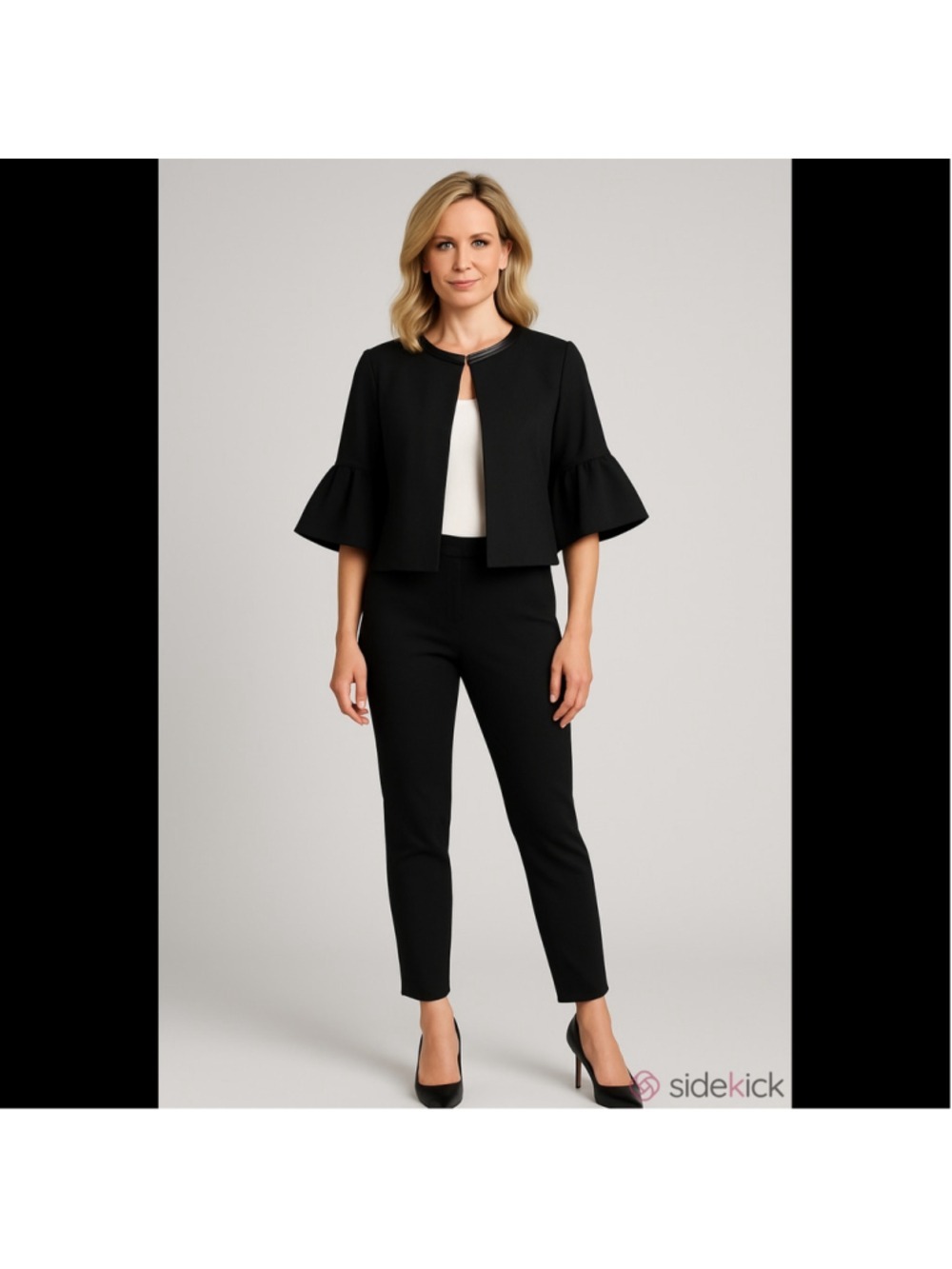 Women's Oscar de la Renta Black Elbow Bell Sleeve Cropped Jacket Size 10